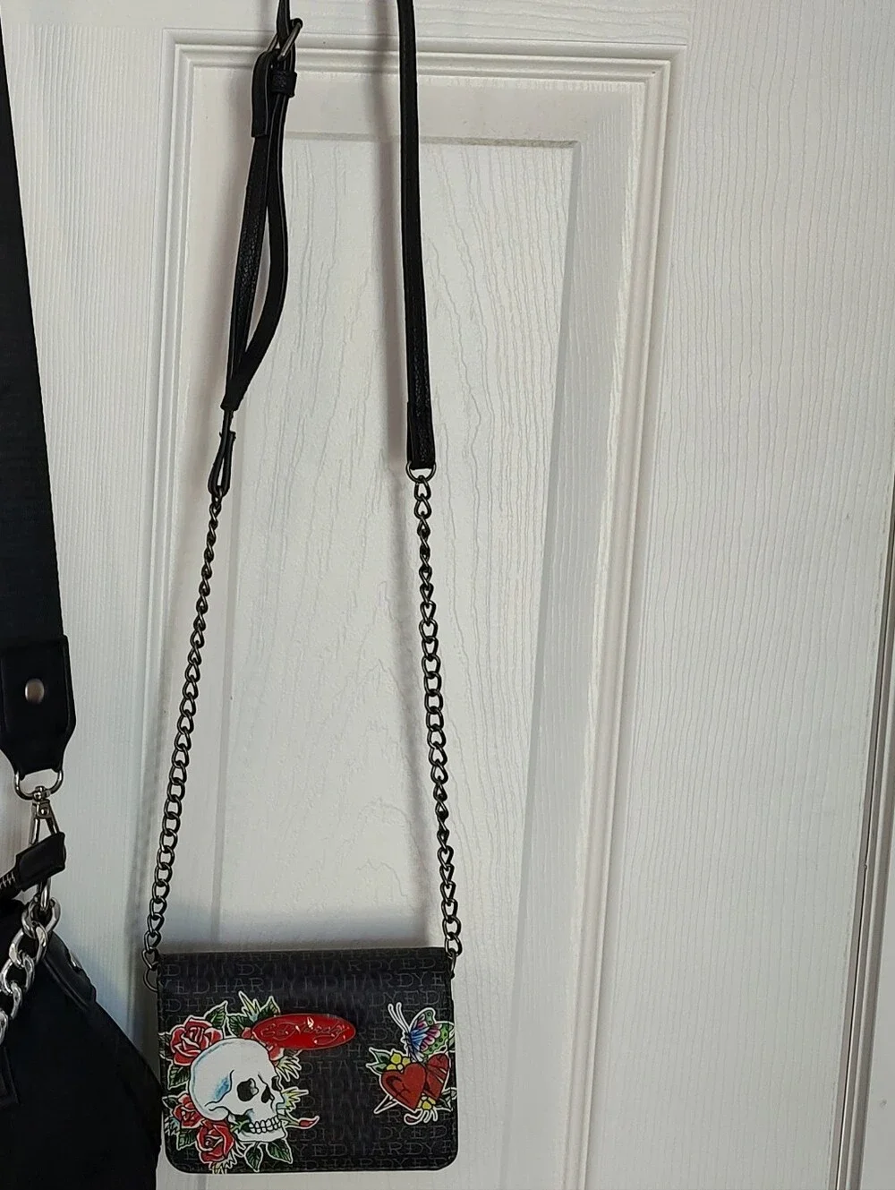 Ed Hardy Black Wallet with Skull, Roses & Red Logo